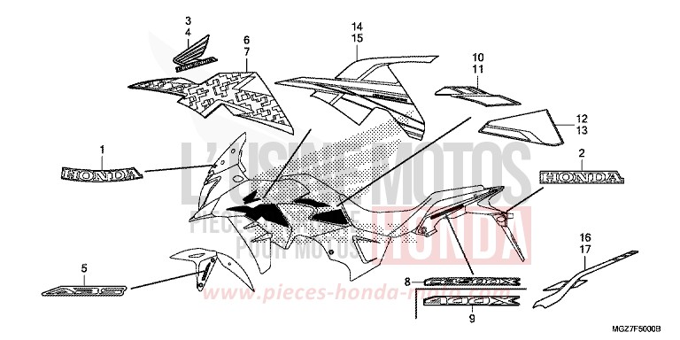 MARK/STRIPE for CB500X ABS CANDY RUBY RED (R4) from 2014